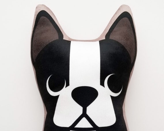 Large Boston Terrier Plush Velvet Pillow