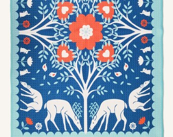 Woodland Folk Art Style Microfiber Dish Towel