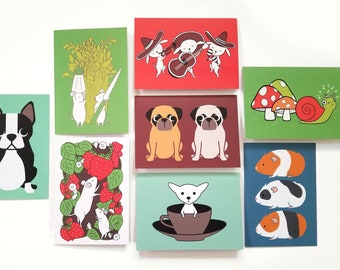 Animal Art Greeting Cards: All Occasion Blank Note Card Set or Individual Card