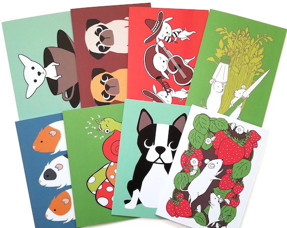 CHOOSE ONE: Assorted All Occasion Animal Individual Blank Greeting Note Card or Choose 8 Card Set