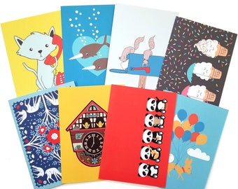 CHOOSE ONE: Assorted All Occasion Primary Color Individual Blank Greeting Note Card or Choose 8 Card Set