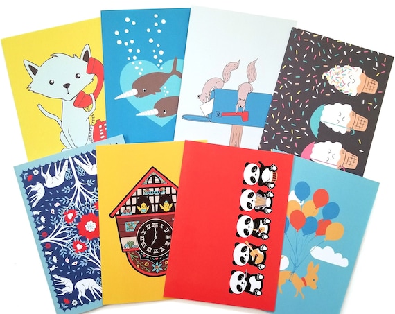 CHOOSE ONE: Assorted All Occasion Primary Color Individual Blank Greeting Note Card or Choose 8 Card Set