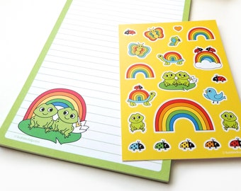 Froggy Friends Stationery Set: Frog & Rainbow Notepad, Stickers, and Envelopes