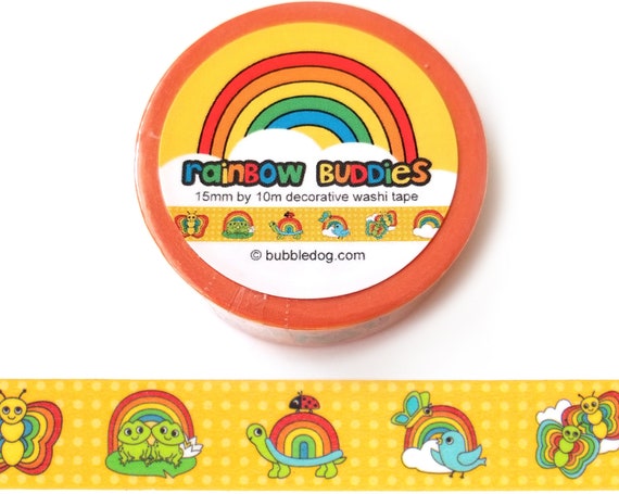 Rainbow Buddies Decorative Washi Tape Roll - Frogs, Butterflies, Turtles, Birds, and Ladybugs