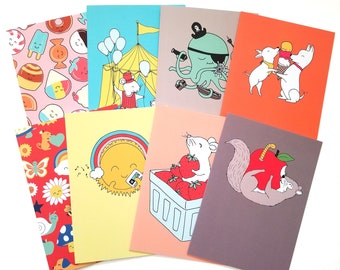 CHOOSE ONE: Assorted All Occasion Happy Animals Individual Blank Greeting Note Card or Choose 8 Card Set