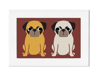 Pug Pals 5 by 7 Print with Matte