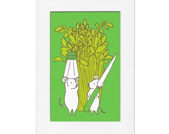 Celery Mice 5 by 7 Print with Matte