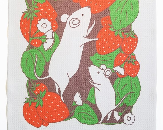 Strawberry Patch Mice Microfiber Dish Towel
