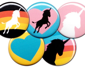 I Heart Unicorns Pin Set of 5 One Inch Pinback Buttons
