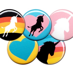 I Heart Unicorns Pin Set of 5 One Inch Pinback Buttons