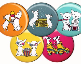 Chihuahua Buddies Pin Set of 5 One Inch Pinback Buttons