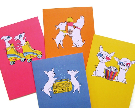Chihuahua Buddies Notecards Set of Four Blank Cards & Coordinating Stickers