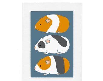 Guinea Pig Trio 5 by 7 Print with Matte