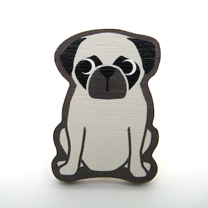 Pug Wooden Brooch Pin image 1