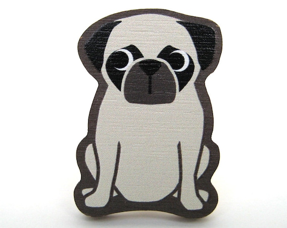 Pug Wooden Brooch Pin