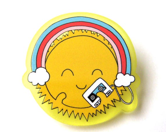 Happy Sun with Walkman Acrylic Brooch Pin