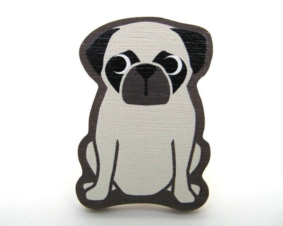 Pug Wooden Brooch Pin