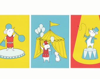 Trío de impresiones de ratones de circo de 5x7