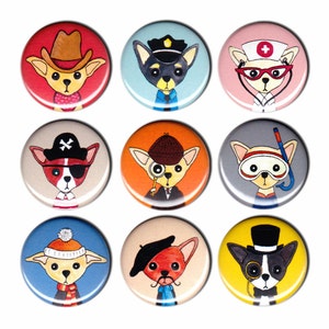 Chihuahuas Incognito Pin Set of 9 One Inch Pinback Buttons image 1