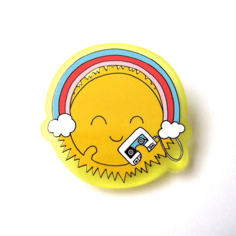 Happy Sun with Walkman Acrylic Brooch Pin image 1