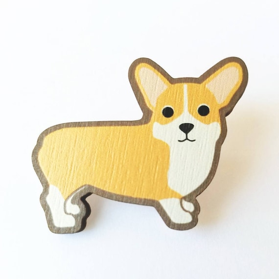 Corgi Wooden Brooch Pin