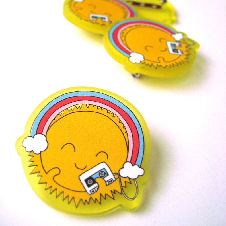 Happy Sun with Walkman Acrylic Brooch Pin image 3