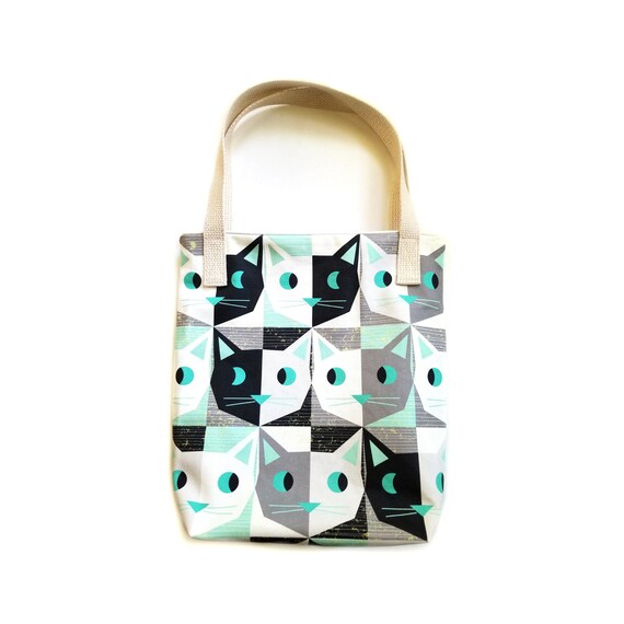 Retro Atomic Style Kitty Cat Tote Bag Purse