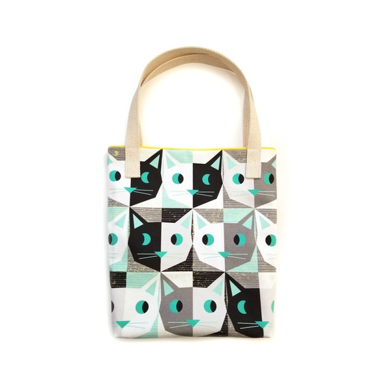 Retro Atomic Style Kitty Cat Tote Bag Purse
