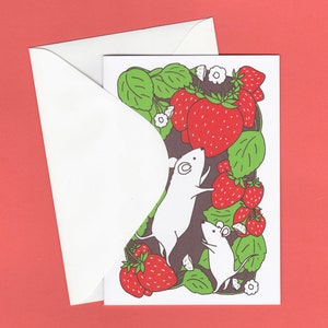 CHOOSE ONE: Assorted All Occasion Animal Individual Blank Greeting Note Card or Choose 8 Card Set 1 Strawberry Mice