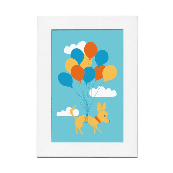 Chihuahua Flying with Balloons 5 by 7 Dog Print with Matte