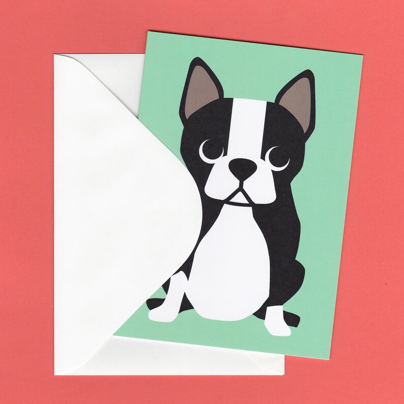 CHOOSE ONE: Assorted All Occasion Animal Individual Blank Greeting Note Card or Choose 8 Card Set 1 Boston Terrier