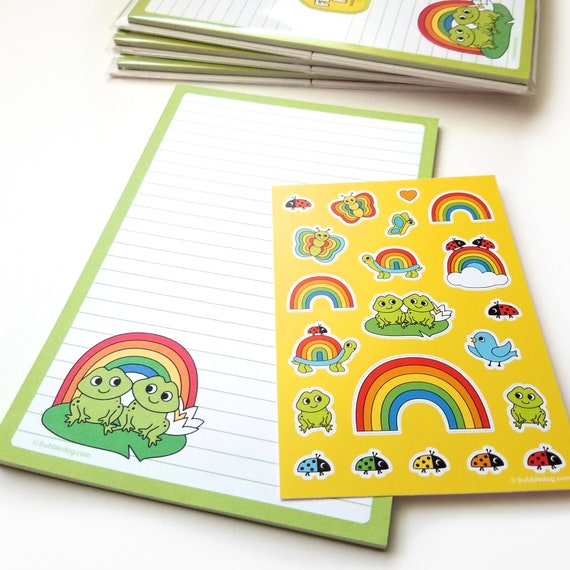 Froggy Friends Stationery Set: Frog & Rainbow Notepad, Stickers, and Envelopes
