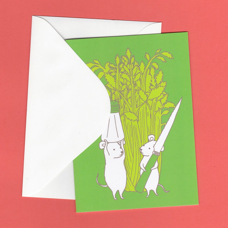 CHOOSE ONE: Assorted All Occasion Animal Individual Blank Greeting Note Card or Choose 8 Card Set 1 Celery Mice