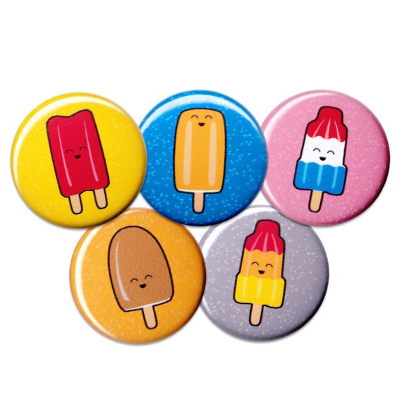 Happy Ice Pops Pin Set of 5 One Inch Pinback Buttons