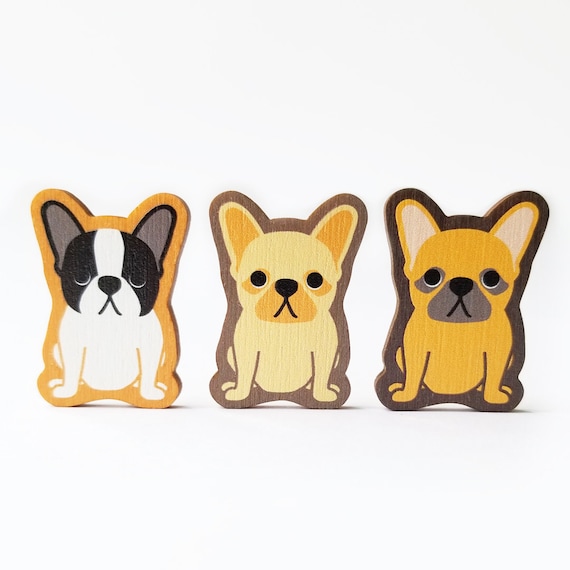 French Bulldog Wooden Brooch Pin