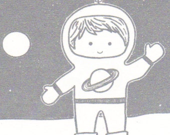 Astronaut Boy Notecards Set of Three Gocco Printed Cards