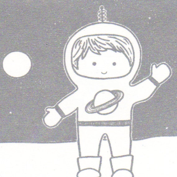 Astronaut Boy Notecards Set of Three Gocco Printed Cards