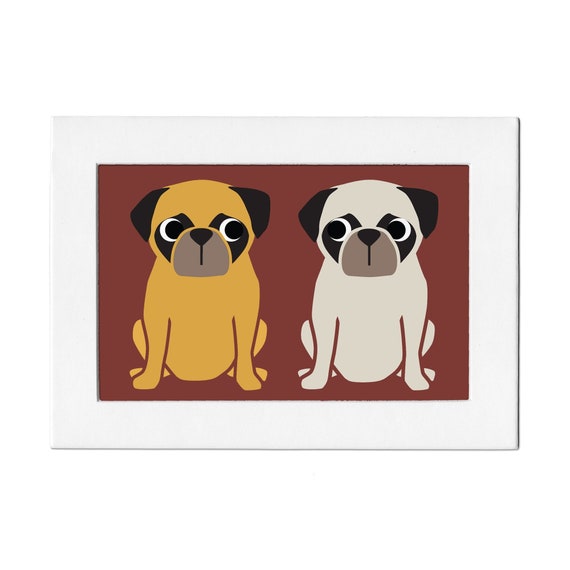 Pug Pals 5 by 7 Print with Matte