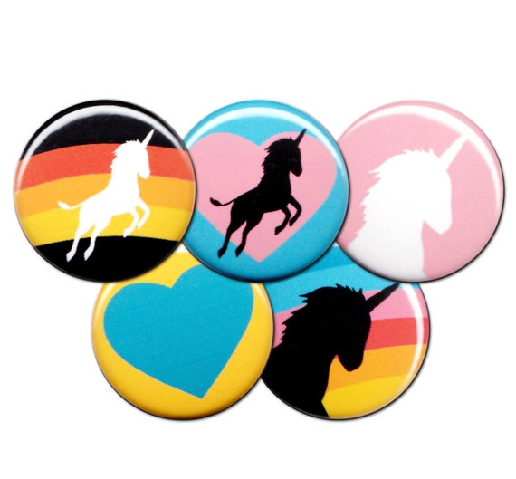 I Heart Unicorns Pin Set of 5 One Inch Pinback Buttons