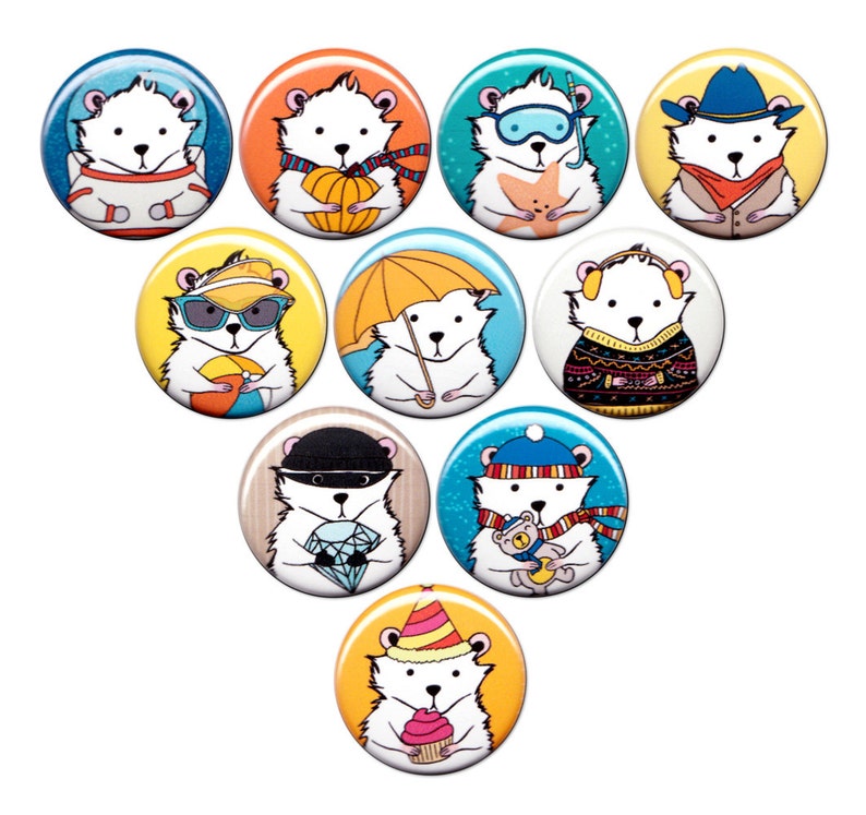 A Hamster For All Occasions Pin Set of 10 One Inch Pinback Buttons image 3
