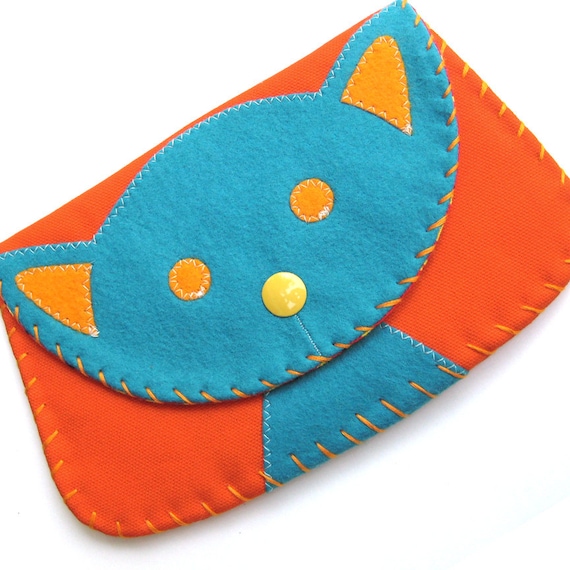 Large Turquoise Cat Snap Wallet Purse