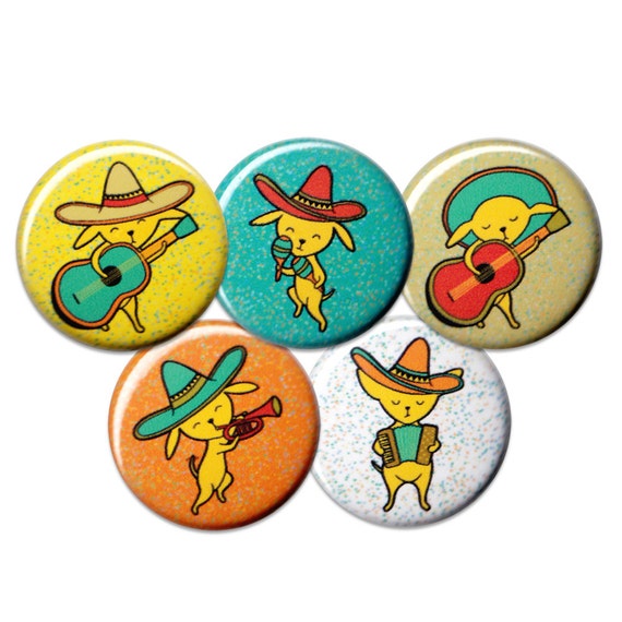 Chihuahua Mariachi Pin Set of 5 One Inch Pinback Buttons