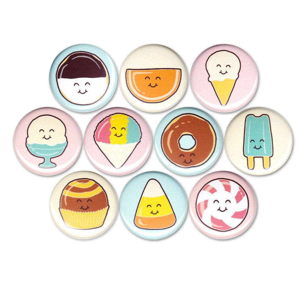 Happy Sweets Pin Set of 10 One Inch Pinback Buttons