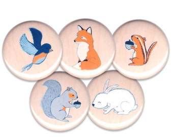 Woodland Critter Pin Set of 5 One Inch Pinback Buttons