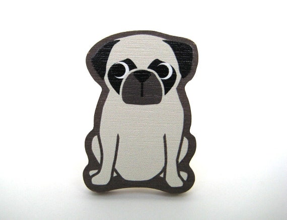 Pug Wooden Brooch Pin