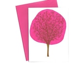 Pink Tree Notecards Set of Three Gocco Printed Cards