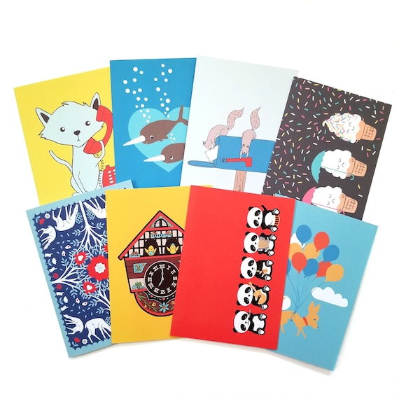 CHOOSE ONE: Assorted All Occasion Primary Color Individual Blank Greeting Note Card or Choose 8 Card Set