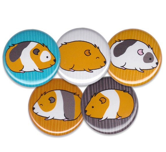 Happy Guinea Pigs Pin Set of 5 One Inch Pinback Buttons