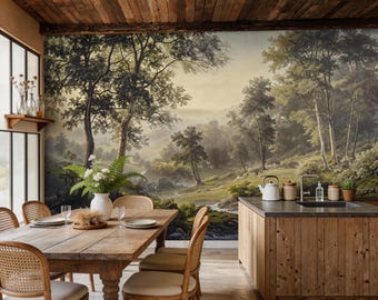 Forest Wallpaper Mural: Scenic River Landscape, Peel and Stick Wall Mural, Nature Wall Decor