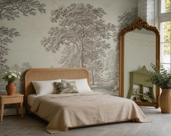 Beige Tree Landscape Mural - Peel and Stick Canvas or Smooth Wallpaper